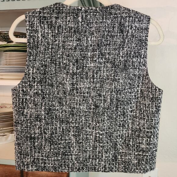 Abercrombie & Fitch Women's Tweed Vest Black White Button Front Size M - Picture 2 of 7
